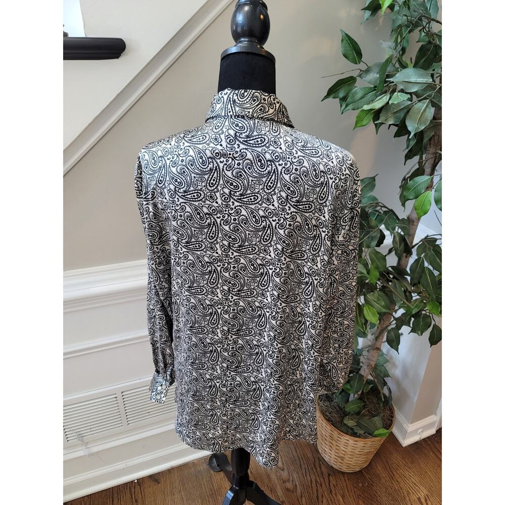 Zara Blouse Women's Size XL Black White Paisley Button Front Long Sleeve Shirt - Picture 6 of 9